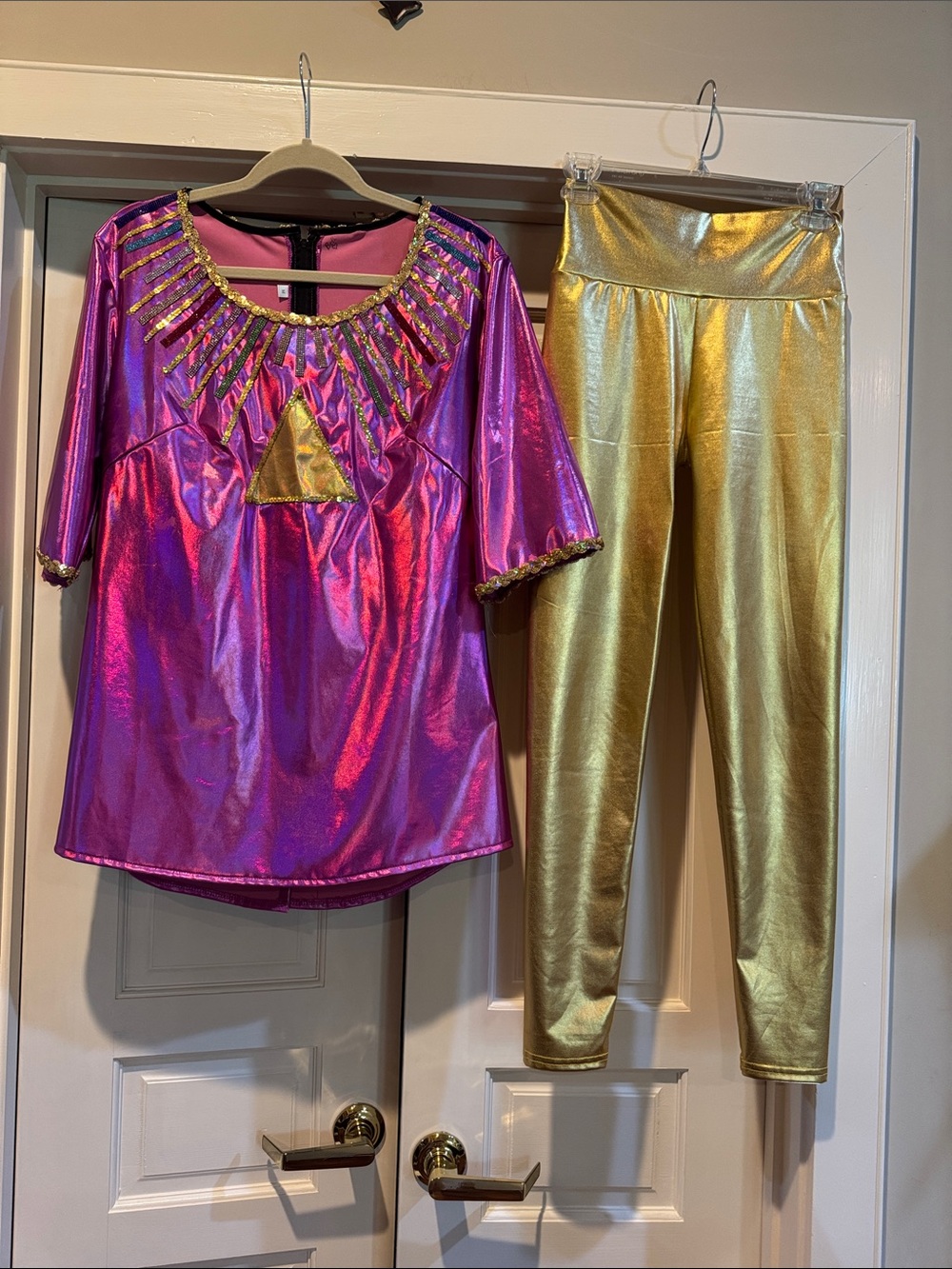 Prada Metallic Pink Tunic Top with Gold Leggings